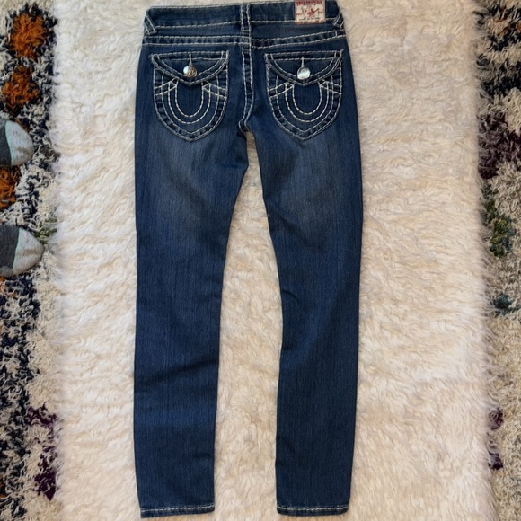 True Religion 🧲 Joey Low-Rise Distressed Thick Stitch Jeans, Size 27 - Picture 2 of 16